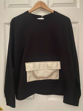 NOD Black Crewneck Sweater with Metallic Pocket Accent #16